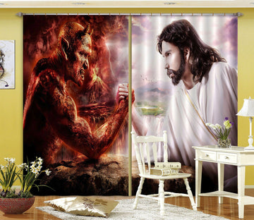 3D Devil Angel Arm Wrestling 060 Curtains Drapes Curtains AJ Creativity Home 