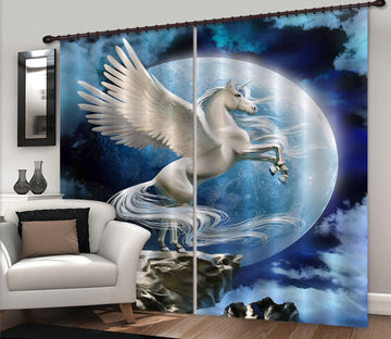 3D Round Moon Unicorns 110 Curtains Drapes Curtains AJ Creativity Home 