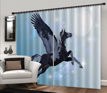 3D Moon Flying Unicorns 102 Curtains Drapes Curtains AJ Creativity Home 