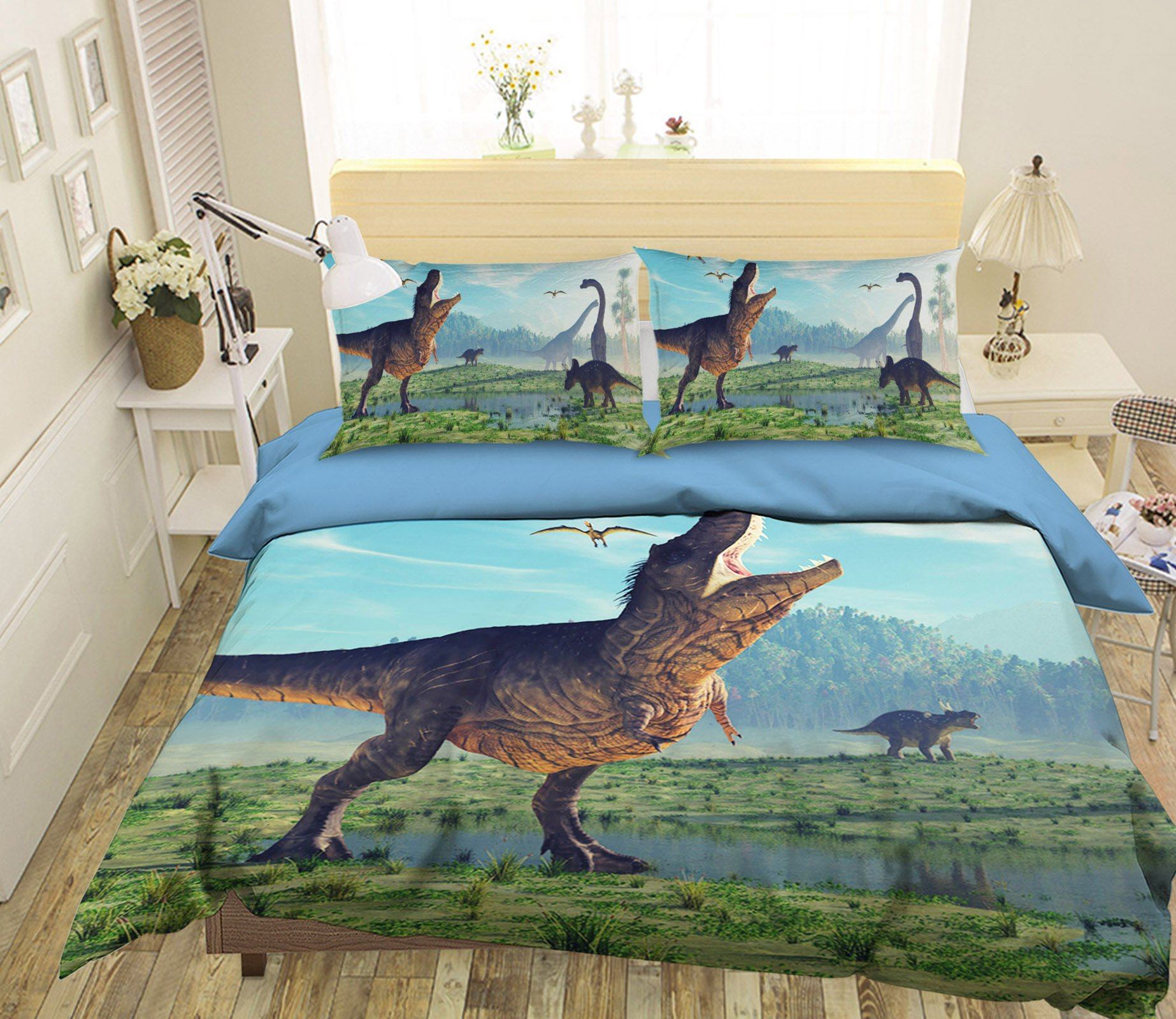 3D Tyrannosaurus Rex Horned Dragon 100 Bed Pillowcases Quilt Wallpaper AJ Wallpaper 