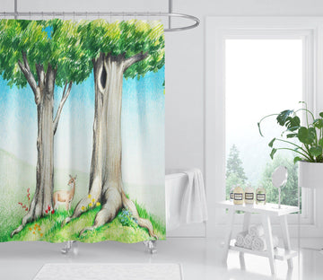 3D Doodle Tree Deer 018 Shower Curtain 3D Shower Curtain AJ Creativity Home 