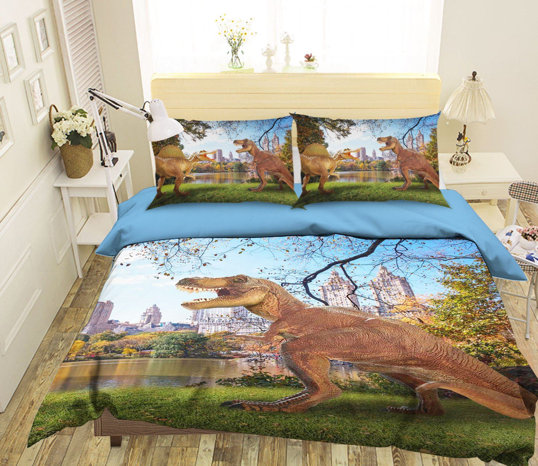3D New York Dinosaurs 086 Bed Pillowcases Quilt Wallpaper AJ Wallpaper 