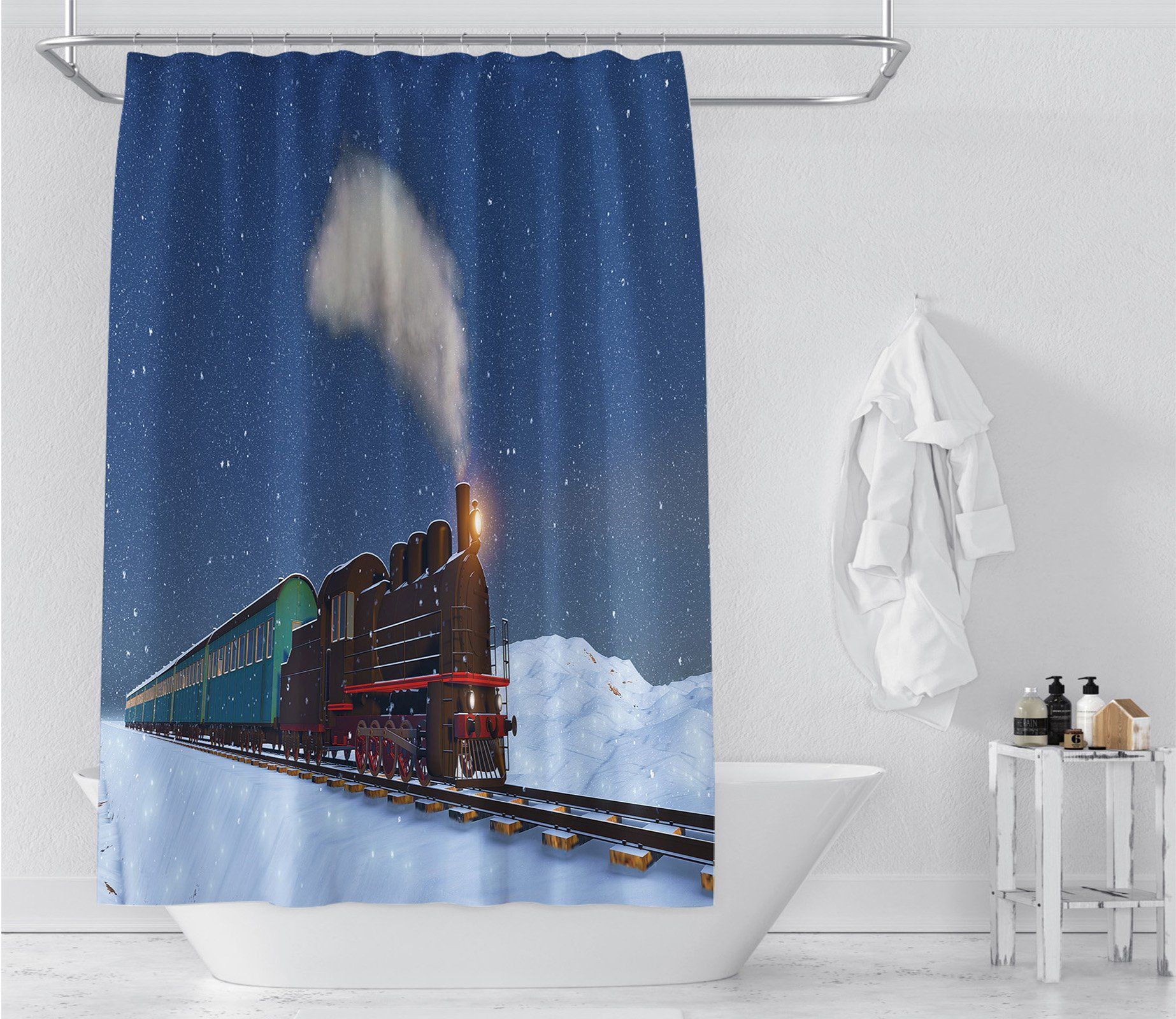 3D Train Smoke 038 Shower Curtain 3D Shower Curtain AJ Creativity Home 