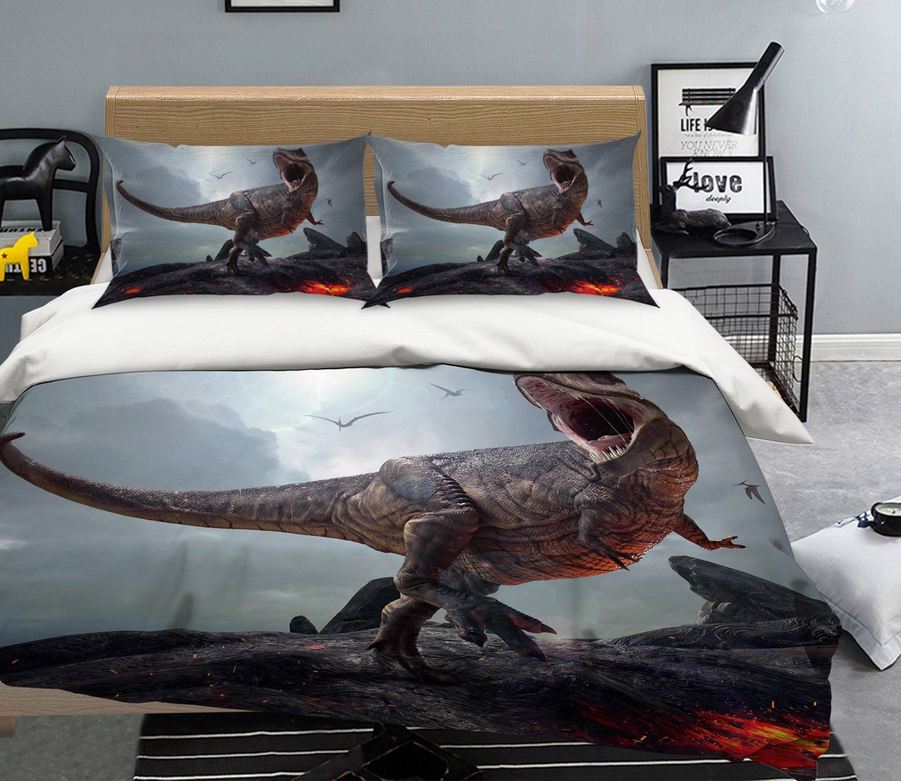3D Lightning Tyrannosaurus Rex 066 Bed Pillowcases Quilt Wallpaper AJ Wallpaper 