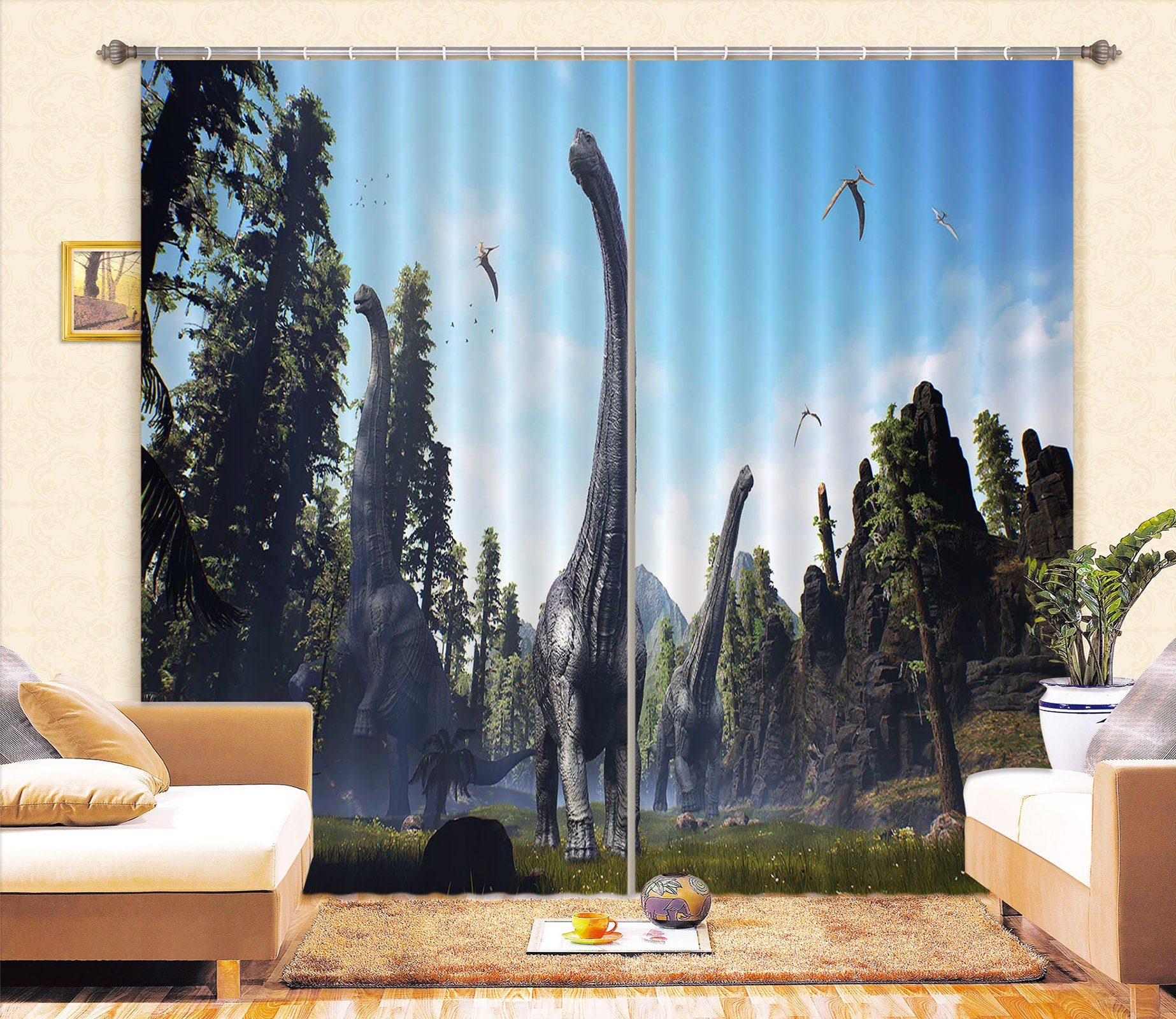 3D Forest Dinosaur Group 146 Curtains Drapes Curtains AJ Creativity Home 