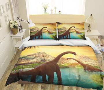 3D Sunset Brontosaurus 092 Bed Pillowcases Quilt Wallpaper AJ Wallpaper 