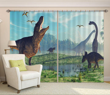 3D Lawn Dinosaur 168 Curtains Drapes Curtains AJ Creativity Home 