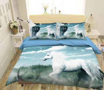 3D Waterfall Unicorn 040 Bed Pillowcases Quilt Wallpaper AJ Wallpaper 