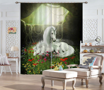 3D Flower Grass Unicorns 107 Curtains Drapes Curtains AJ Creativity Home 