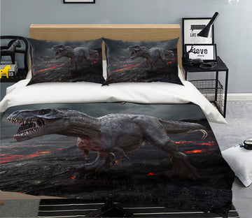 3D Volcano Tyrannosaurus 062 Bed Pillowcases Quilt Wallpaper AJ Wallpaper 
