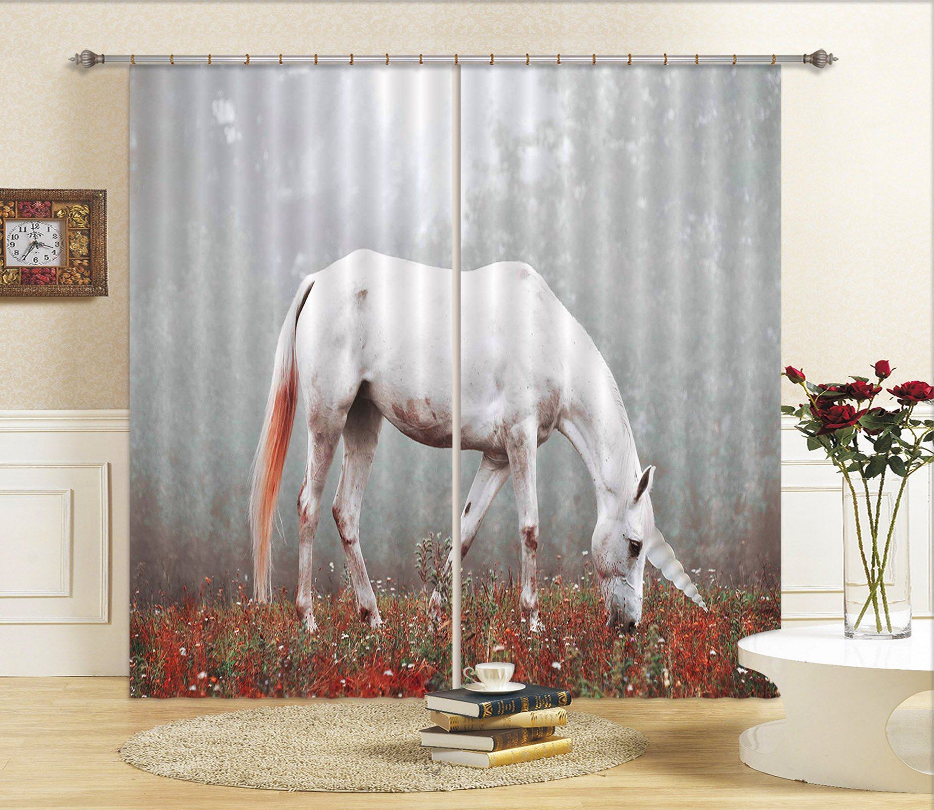 3D Grazing Unicorns 118 Curtains Drapes Curtains AJ Creativity Home 
