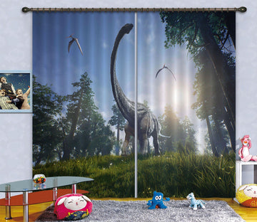 3D Long Necked Dragon 145 Curtains Drapes Curtains AJ Creativity Home 