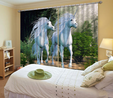 3D Sunlight Unicorns 105 Curtains Drapes Curtains AJ Creativity Home 