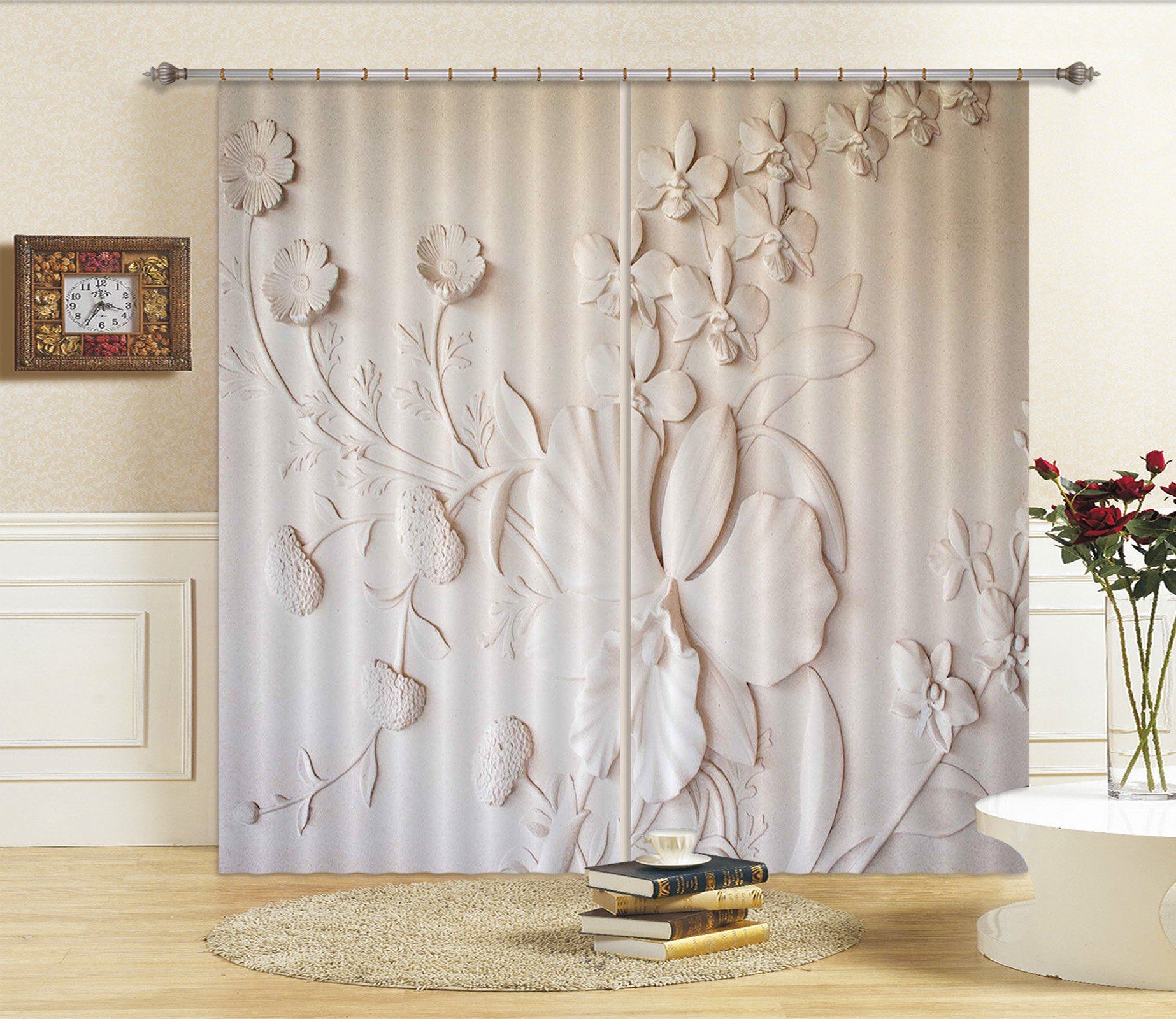 3D Blooming Llily 067 Curtains Drapes Curtains AJ Creativity Home 