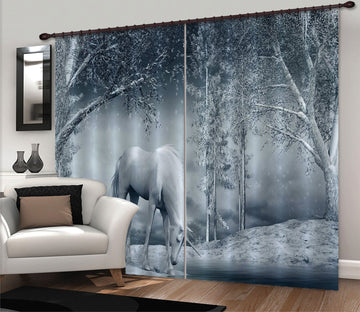 3D Night Unicorns 116 Curtains Drapes Curtains AJ Creativity Home 