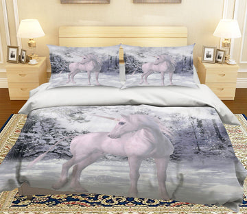 3D White Snow Unicorn 057 Bed Pillowcases Quilt Wallpaper AJ Wallpaper 