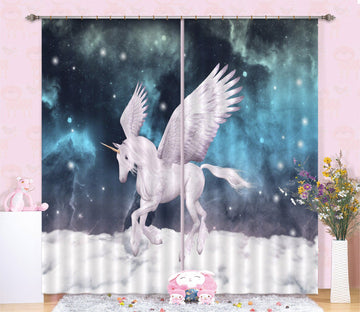 3D Spread Wings Unicorns 099 Curtains Drapes Curtains AJ Creativity Home 