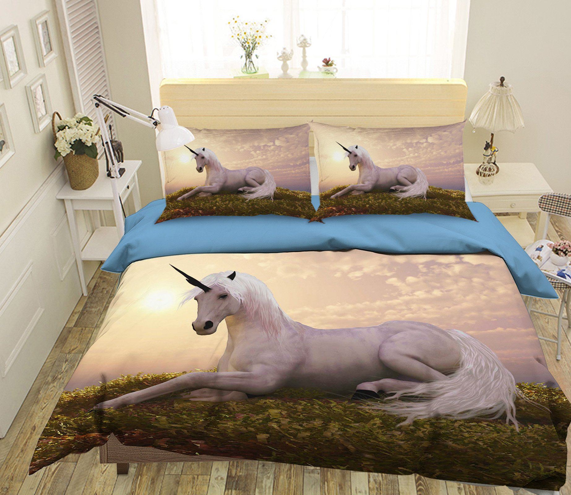 3D Sunset Lawn Unicorn 030 Bed Pillowcases Quilt Wallpaper AJ Wallpaper 