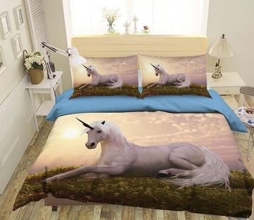 3D Sunset Lawn Unicorn 030 Bed Pillowcases Quilt Wallpaper AJ Wallpaper 