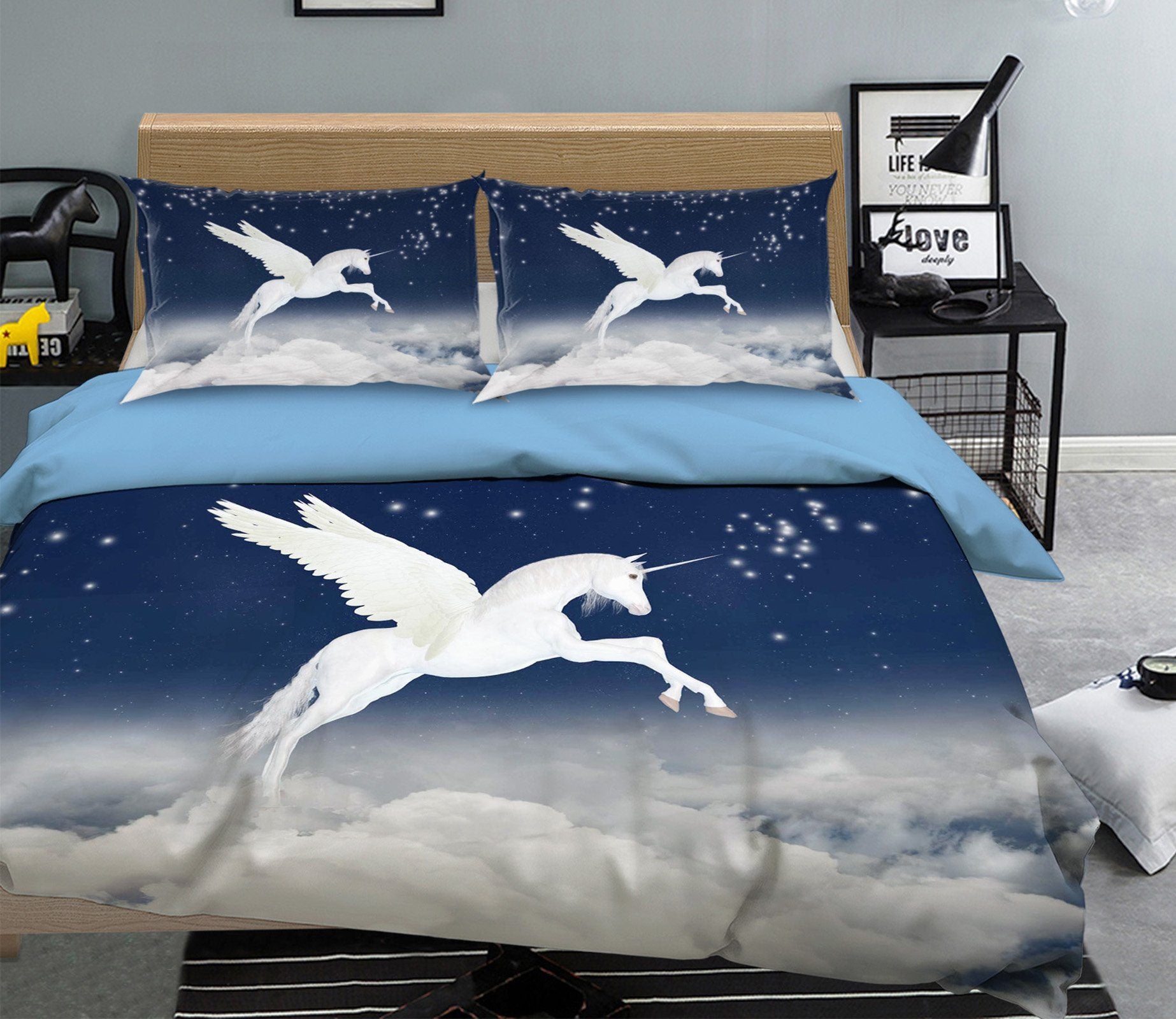 3D Flying White Clouds Unicorn 042 Bed Pillowcases Quilt Wallpaper AJ Wallpaper 
