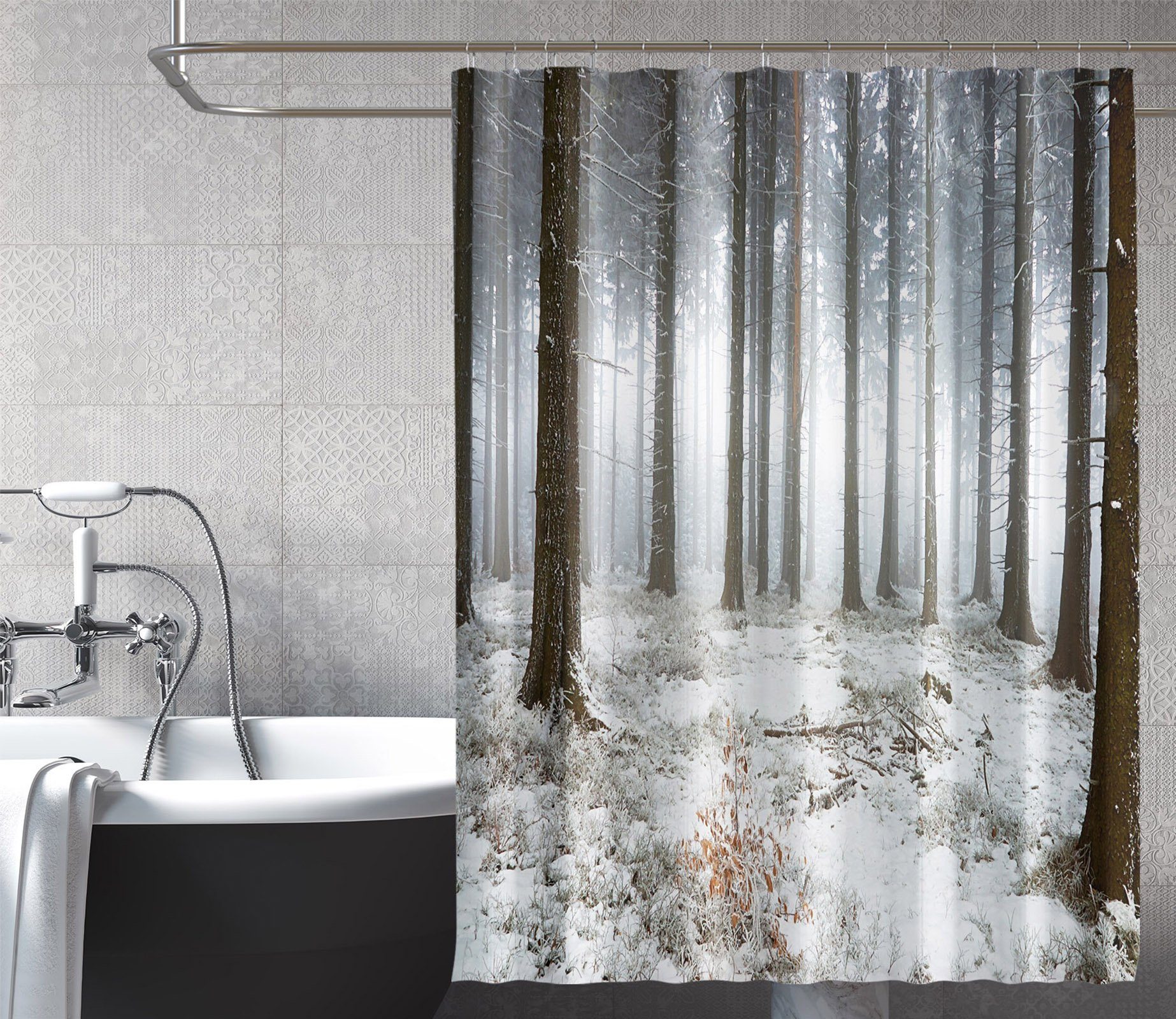 3D Forest White Snow 045 Shower Curtain 3D Shower Curtain AJ Creativity Home 