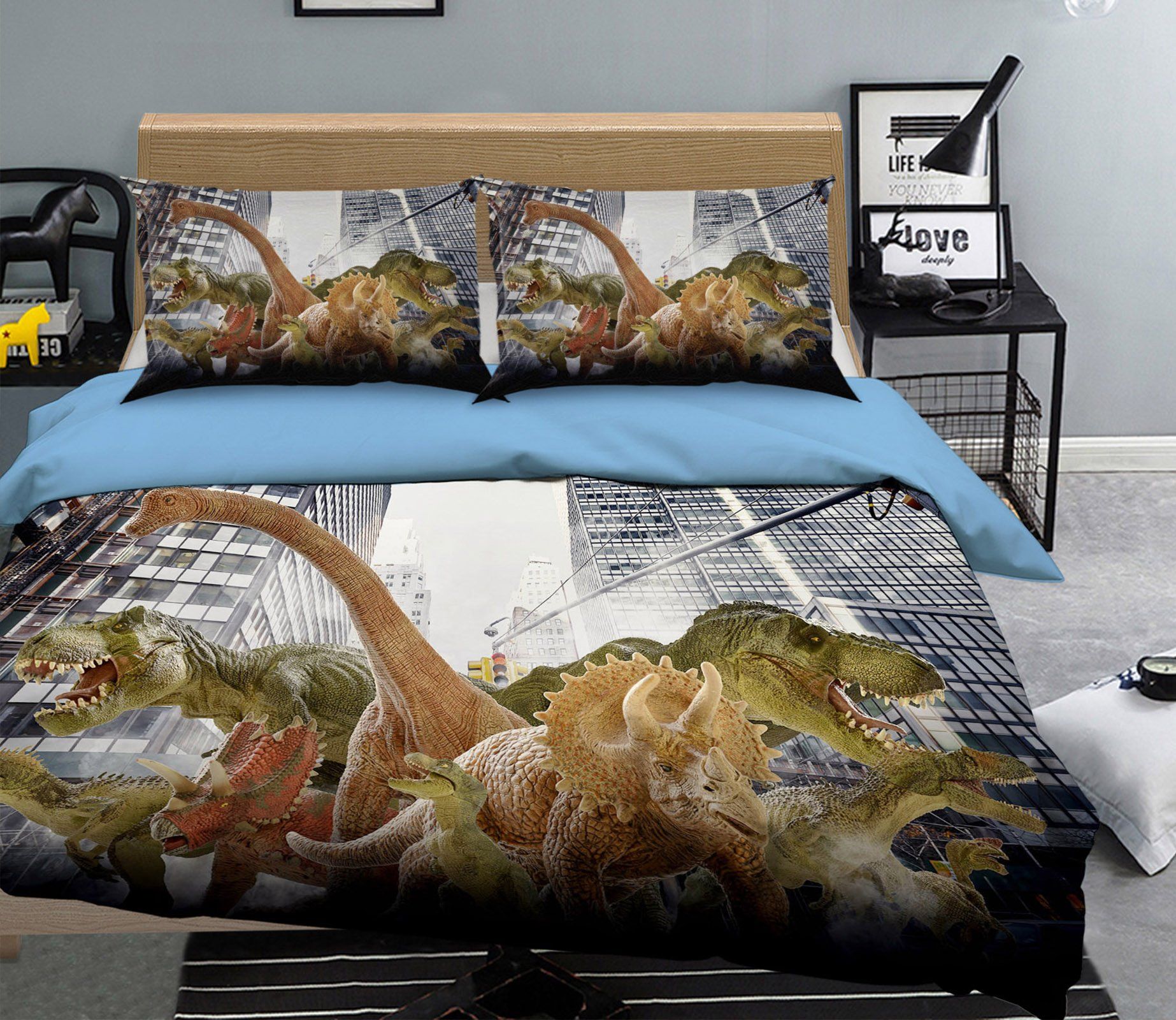 3D Building Dinosaur 084 Bed Pillowcases Quilt Wallpaper AJ Wallpaper 