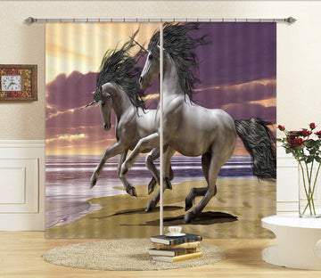 3D Seaside Flying Unicorns 097 Curtains Drapes Curtains AJ Creativity Home 