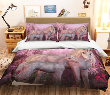 3D Peach Flower Forest Unicorn 059 Bed Pillowcases Quilt Wallpaper AJ Wallpaper 