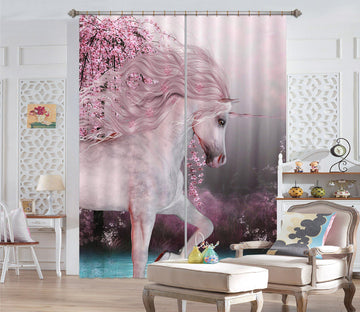 3D Peach Blossom Unicorns 111 Curtains Drapes Curtains AJ Creativity Home 