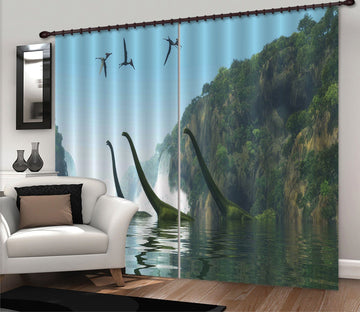 3D Brontosaurus Cross The River 149 Curtains Drapes Curtains AJ Creativity Home 