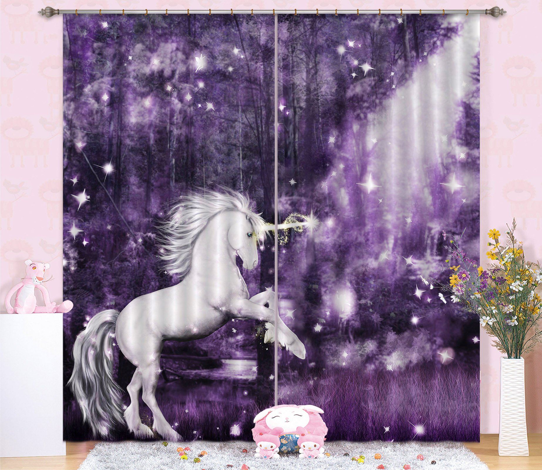 3D Starlight Unicorns 113 Curtains Drapes Curtains AJ Creativity Home 