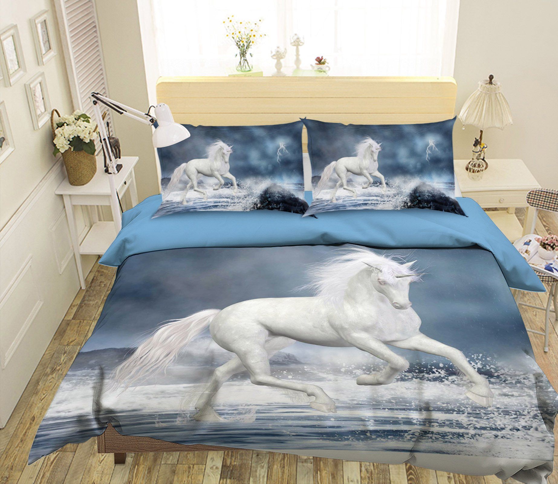 3D Lightning Play Unicorn 015 Bed Pillowcases Quilt Wallpaper AJ Wallpaper 