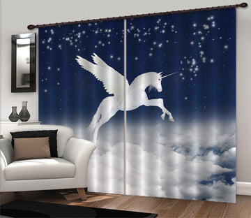 3D Jumping Stars Unicorns 106 Curtains Drapes Curtains AJ Creativity Home 