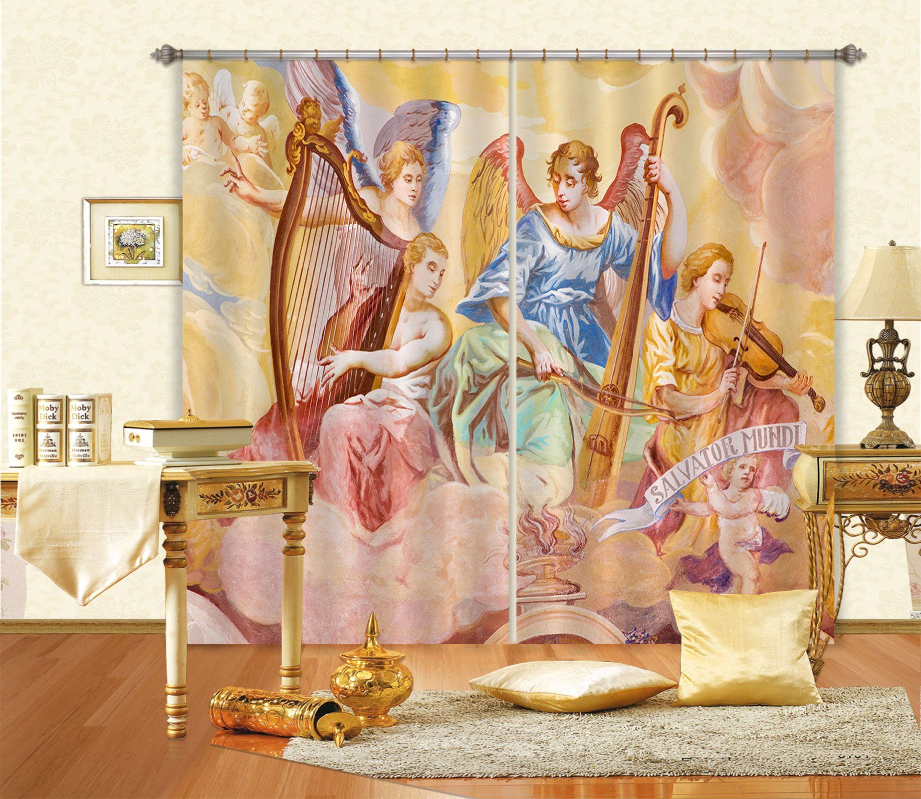 3D Playing The Harp 015 Curtains Drapes Curtains AJ Creativity Home 