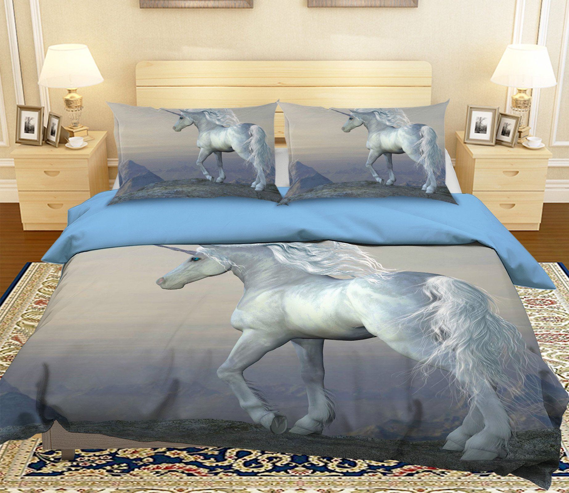3D Cliff Edge Unicorn 018 Bed Pillowcases Quilt Wallpaper AJ Wallpaper 