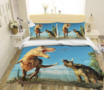 3D Tyrannosaurus Ceratopsia 095 Bed Pillowcases Quilt Wallpaper AJ Wallpaper 