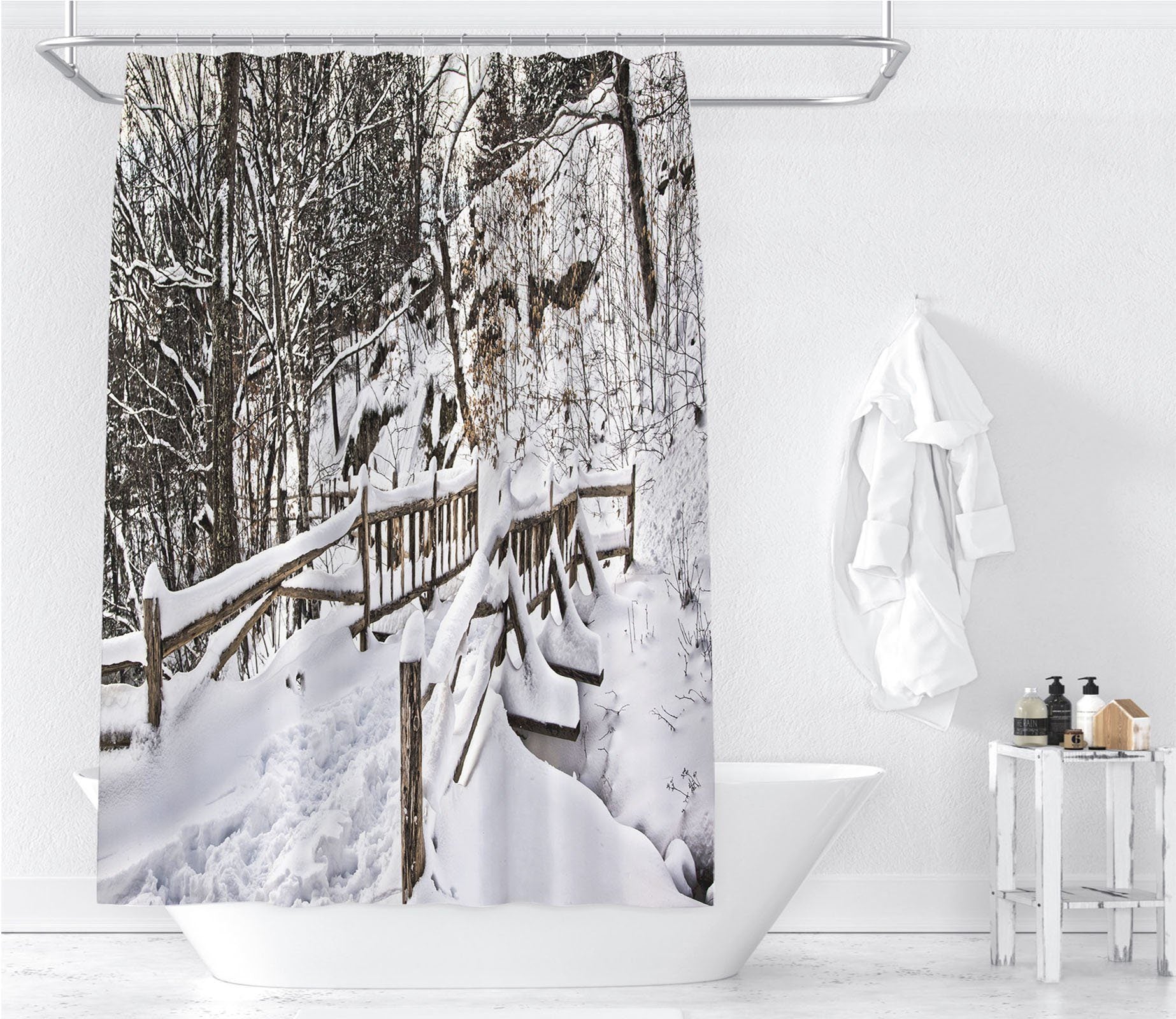 3D White Snow Dead Branch 003 Shower Curtain 3D Shower Curtain AJ Creativity Home 