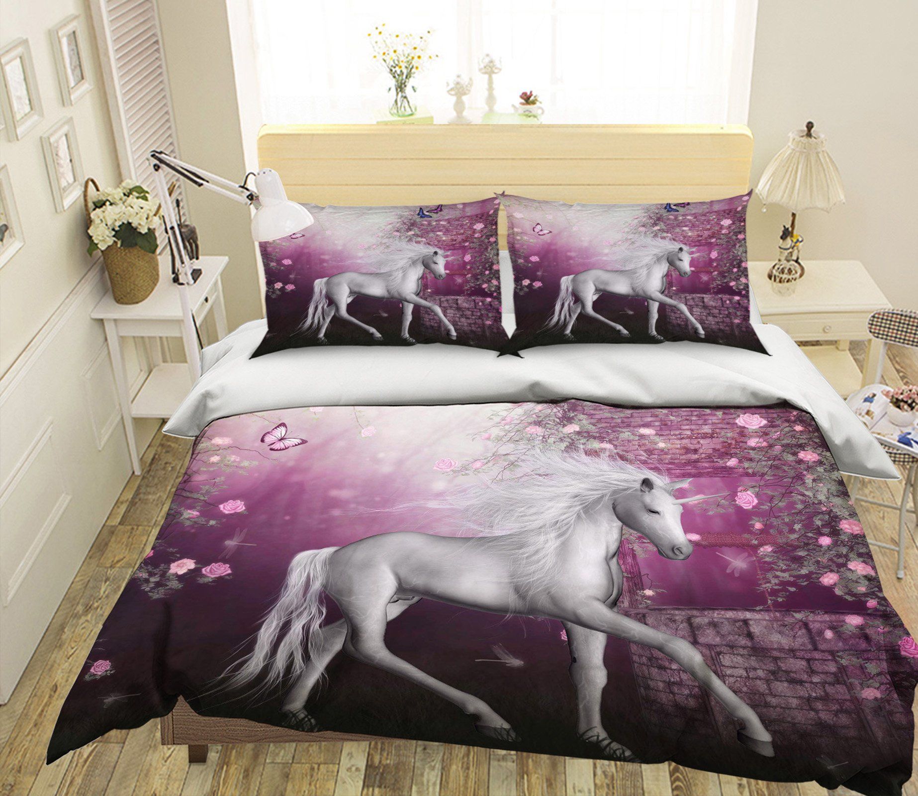 3D Flower Butterfly Unicorn 023 Bed Pillowcases Quilt Wallpaper AJ Wallpaper 