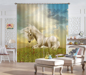 3D Red Flower Rest Unicorns 119 Curtains Drapes Curtains AJ Creativity Home 