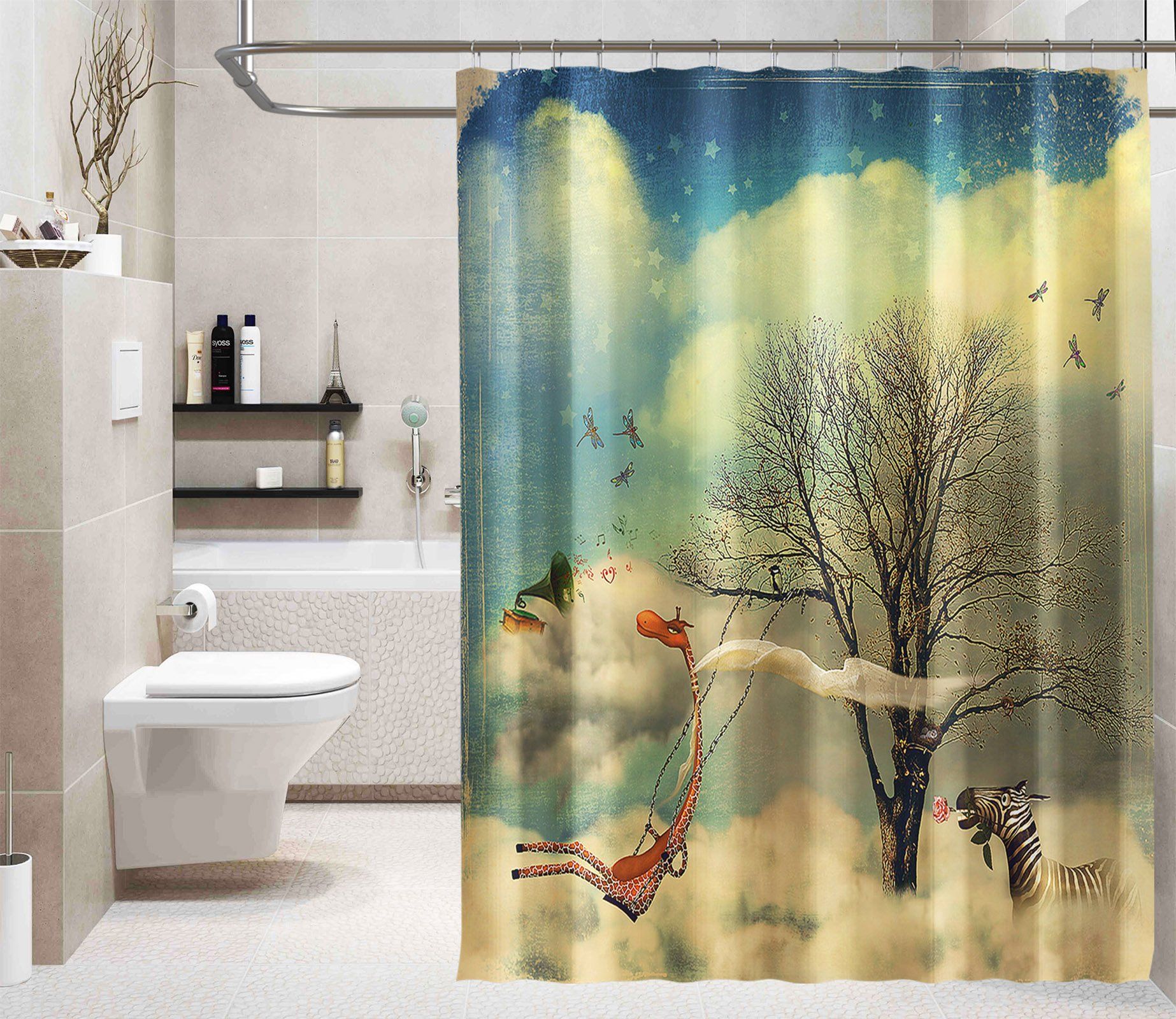 3D Swing Giraffe 006 Shower Curtain 3D Shower Curtain AJ Creativity Home 