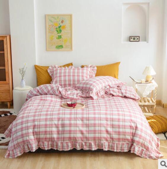 3D Pink Plaid 50075 Bed Pillowcases Quilt