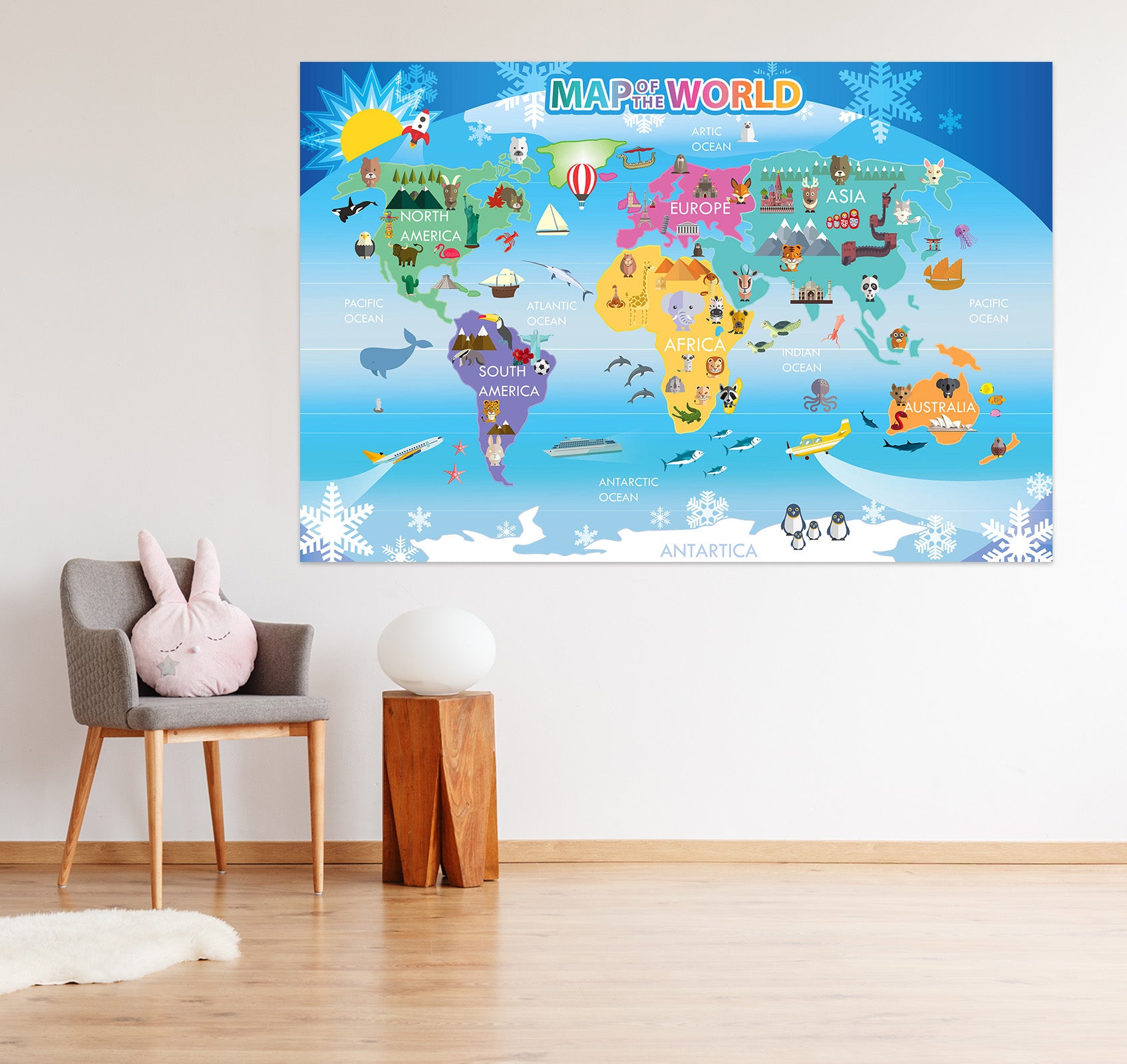 3D Color Clouds 245 World Map Wall Sticker
