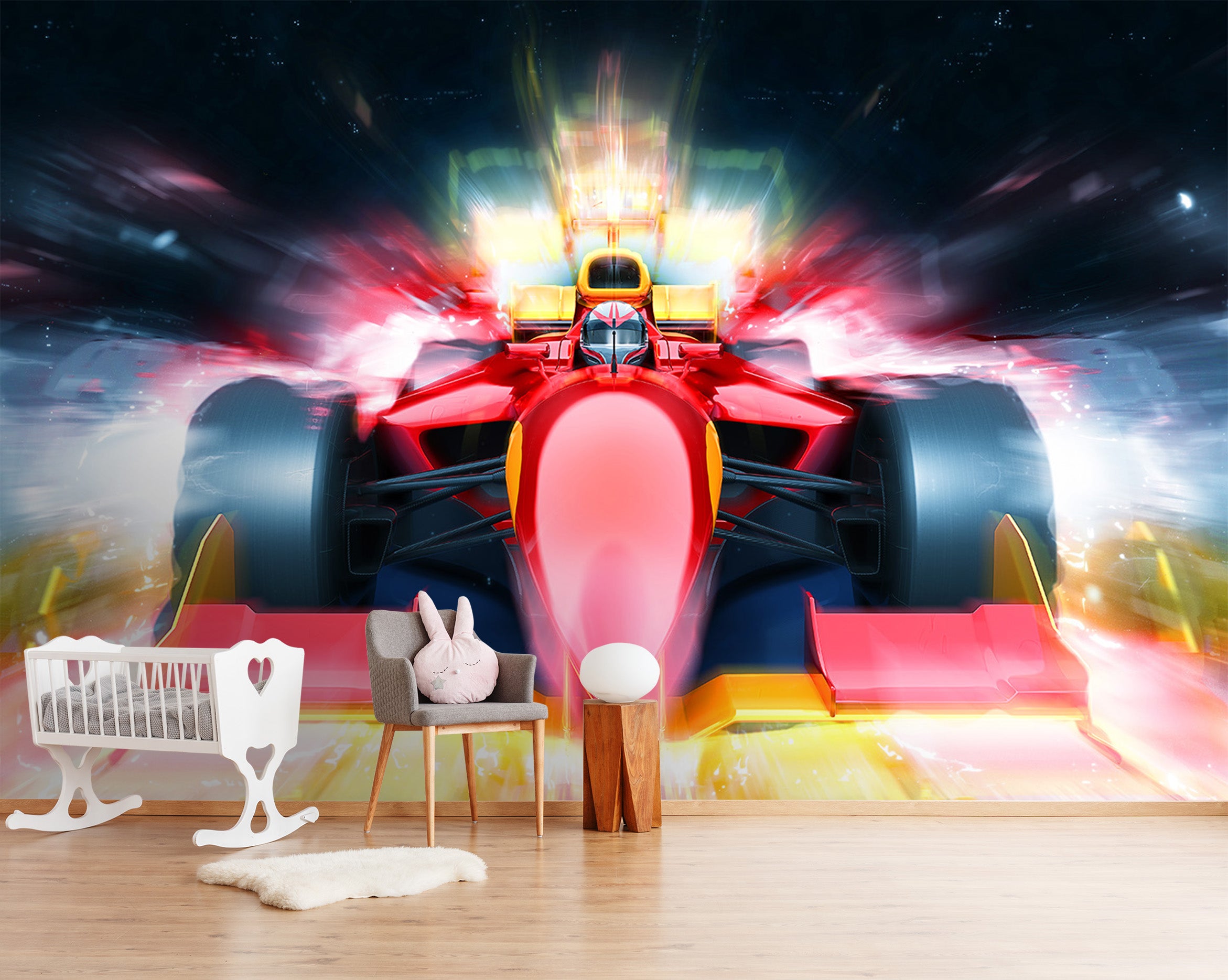 3D Red Racing Car 016 Vehicle Wall Murals