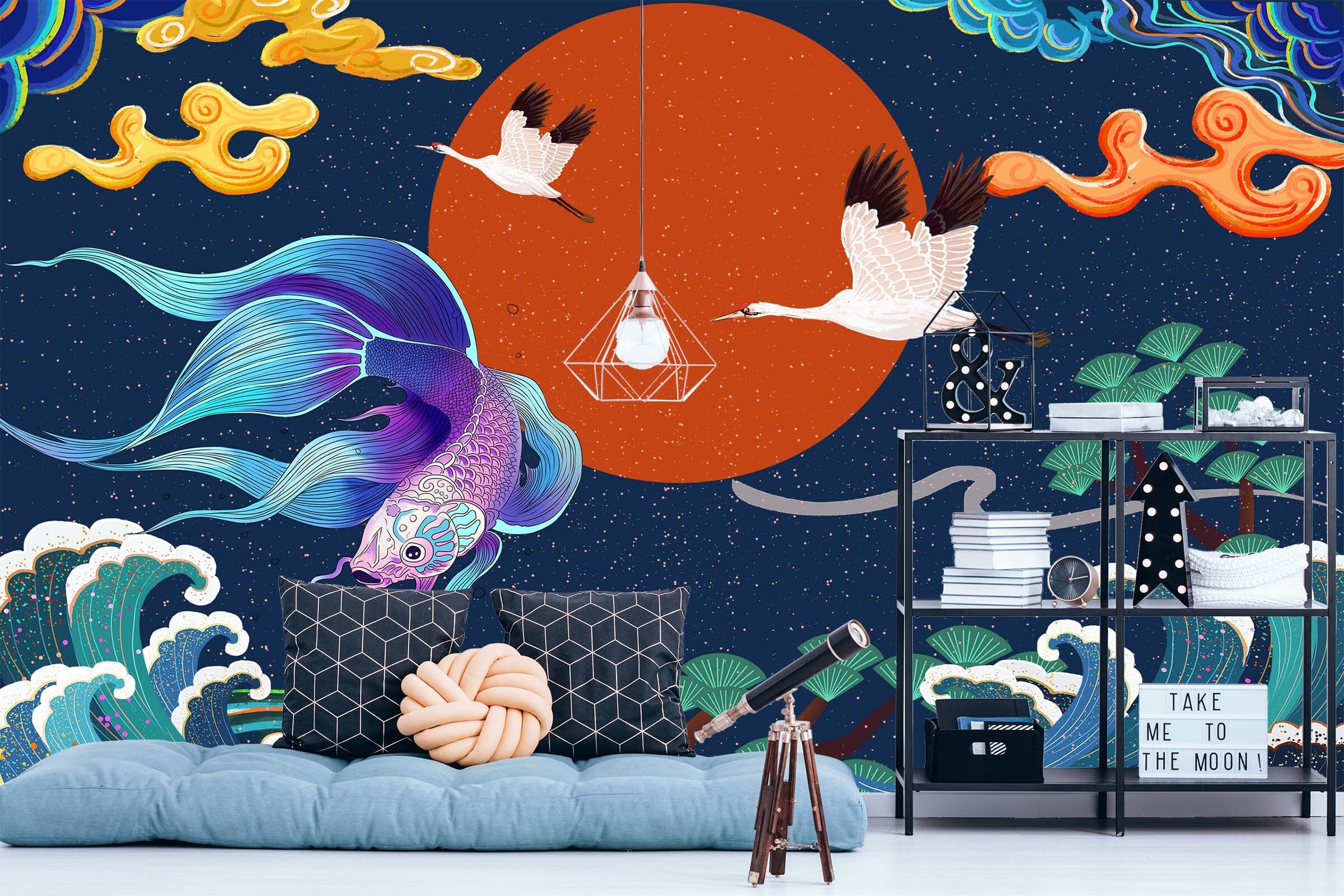 3D Chinoiserie Blue Fish 1390 Wall Mural Wall Murals Wallpaper AJ Wallpaper 2 