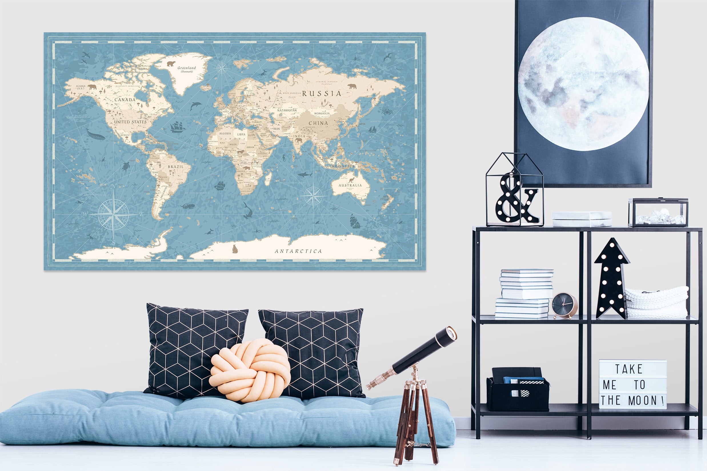 3D Abstract Clouds 286 World Map Wall Sticker