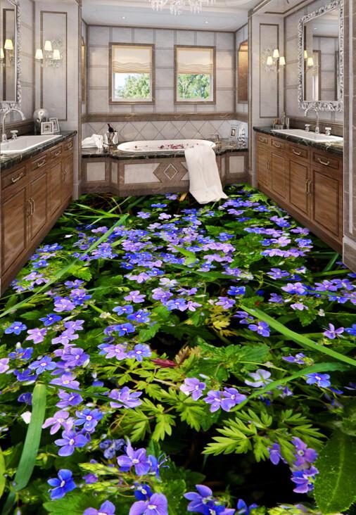 3D Blue Flowers Floor Mural Wallpaper AJ Wallpaper 2 