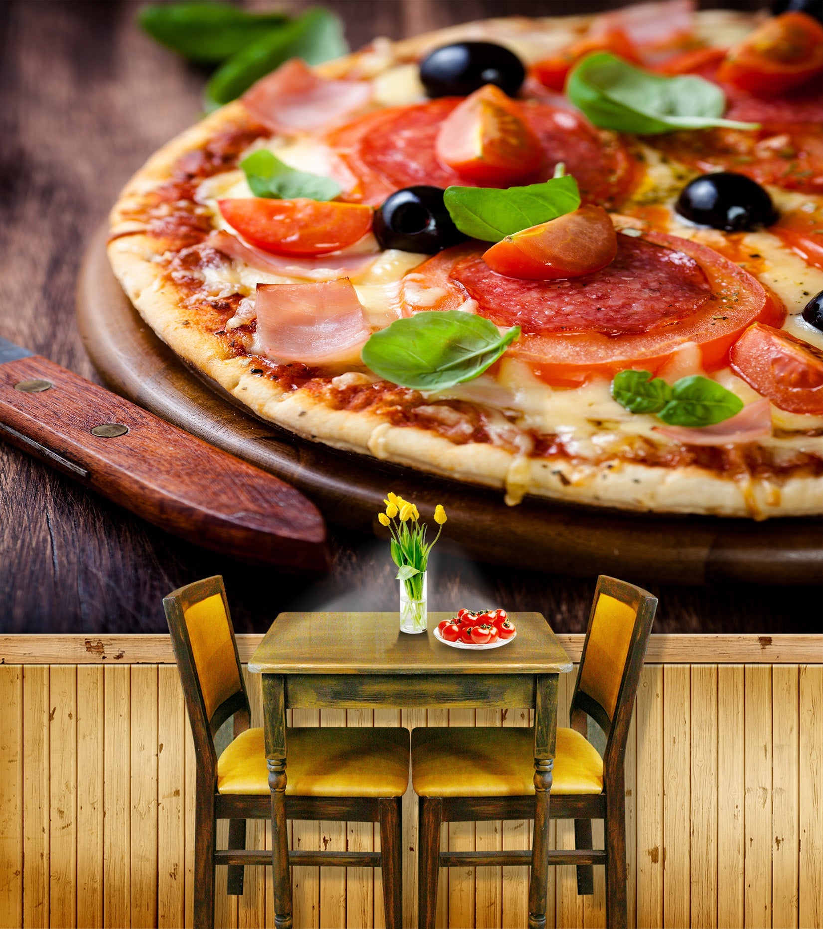 3D Ham Pizza 059 Food Wall Murals Wallpaper AJ Wallpaper 2 