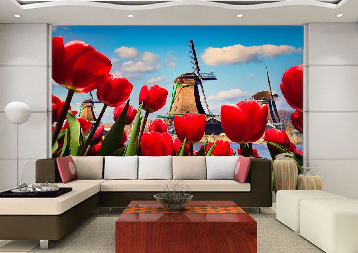3D Red Bright Tulip 239 Wallpaper AJ Wallpaper 