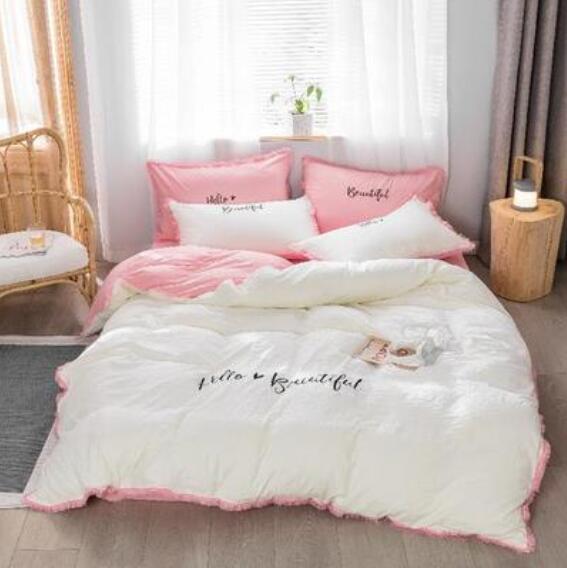 3D White Pink 50006 Bed Pillowcases Quilt