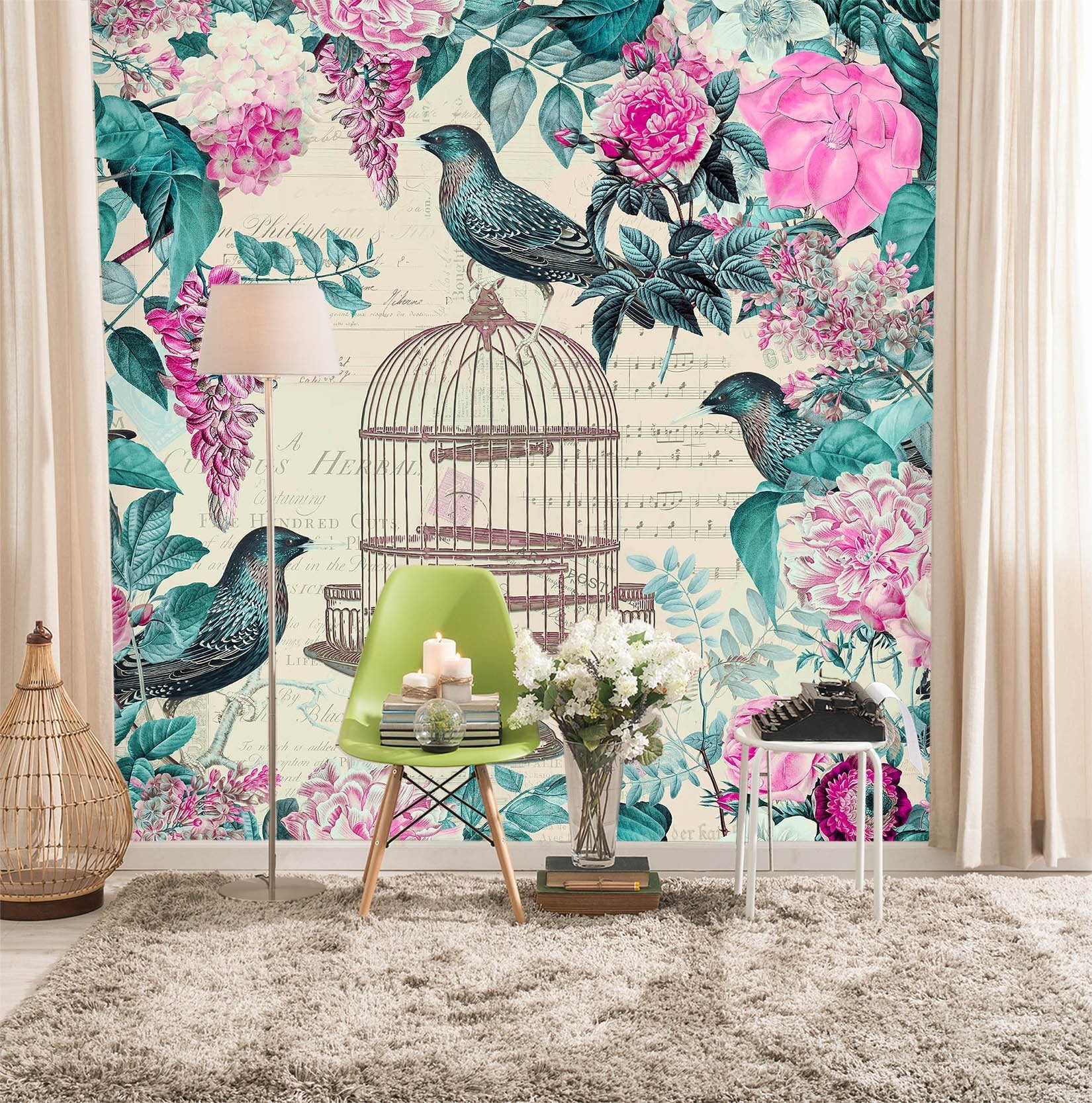 3D Birdcage And Flowers 1399 Andrea haase Wall Mural Wall Murals Wallpaper AJ Wallpaper 2 